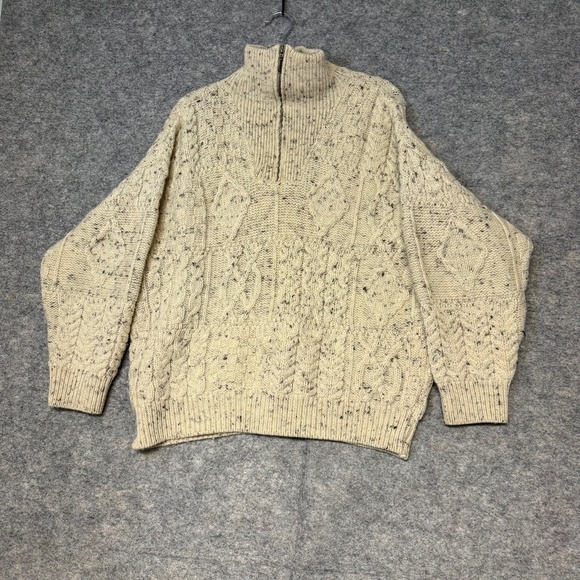 Aran Crafts Ireland Cream Wool Sweater Half Zip Cable Knit Size Large - Picture 3 of 9